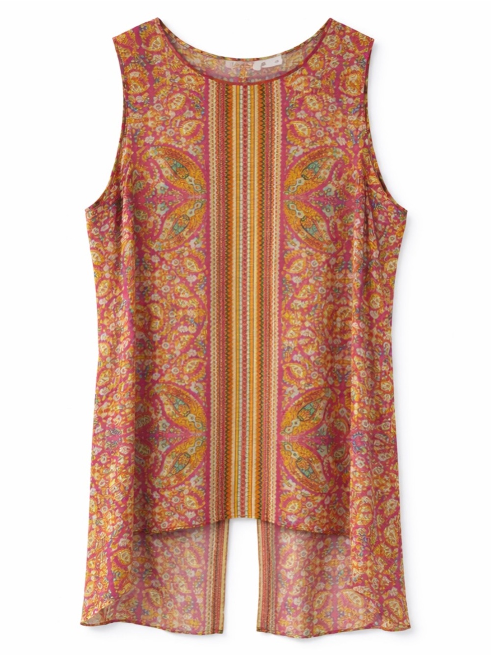 🌸 Rose & Olive Paisley Tank Top | Size Medium | High-Low Hem - Picture 2 of 9
